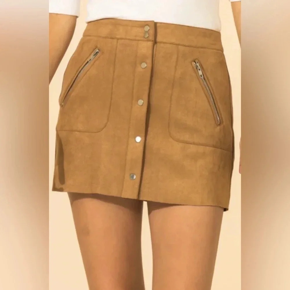 hyfve brown faux suede skirt size small